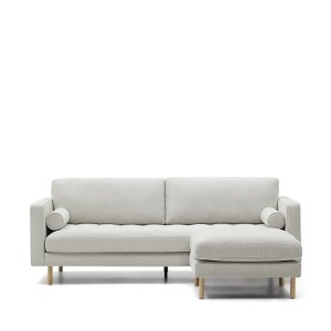 KAVE HOME Debra 3 pers. sofa, m. fodsttte - perlemor chenille og ben i natur (222cm)
