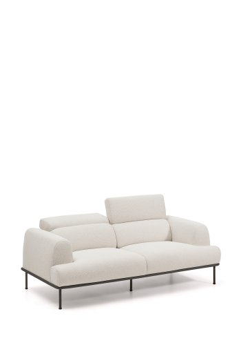 KAVE HOME Aurum 2-pers sofa, m. bev�gelig nakkest�tte - ecru chenille og mat gr� metal