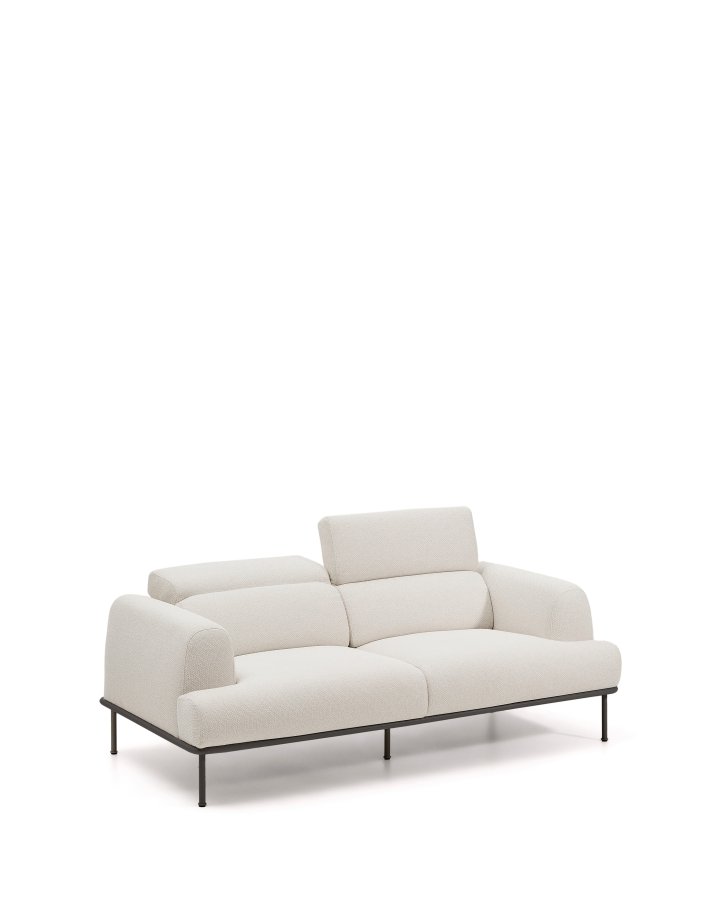 KAVE HOME Aurum 2-pers sofa, m. bev�gelig nakkest�tte - ecru chenille og mat gr� metal