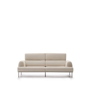 KAVE HOME Aurum 3 pers. sofa, m. nakkesttte - creme stof og mat gr metal (B:234cm)