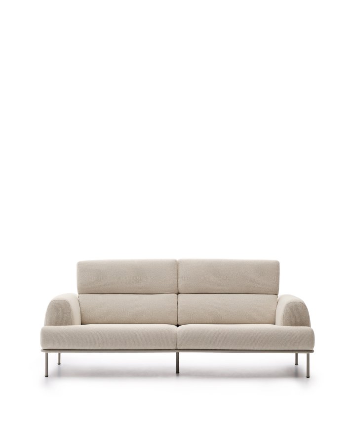 KAVE HOME Aurum 3-manns sofa, med nakkesttte - kremstoff og matt grtt metall (B: 234cm)