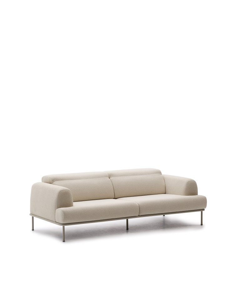 KAVE HOME Aurum 3-manns sofa, med nakkesttte - kremstoff og matt grtt metall (B: 234cm)