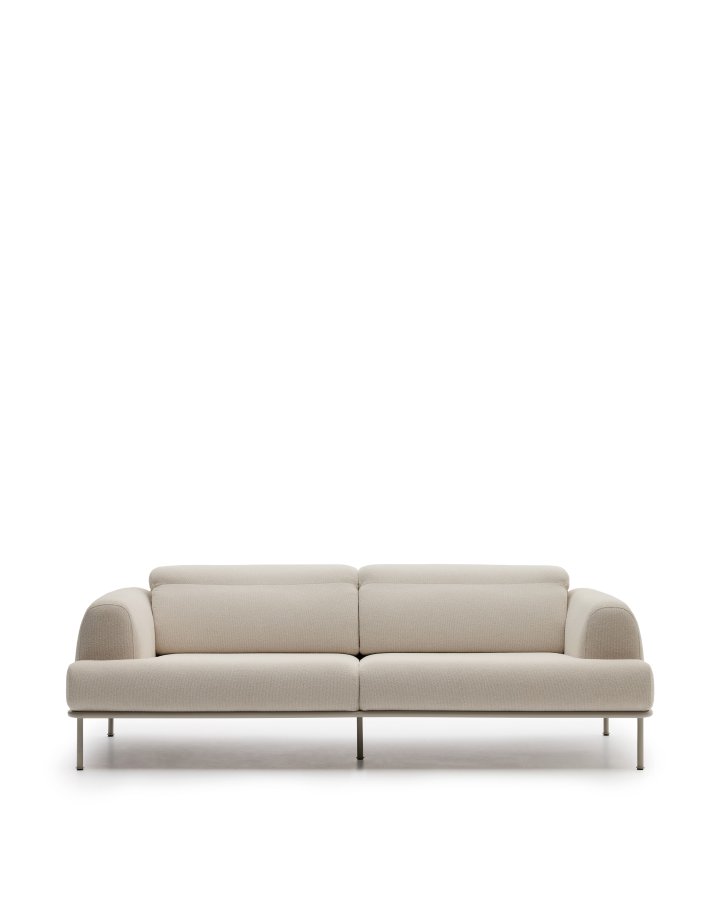 KAVE HOME Aurum 3-manns sofa, med nakkesttte - kremstoff og matt grtt metall (B: 234cm)