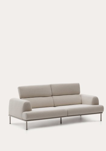KAVE HOME Aurum 3-manns sofa, med nakkesttte - kremstoff og matt grtt metall (B: 234cm)