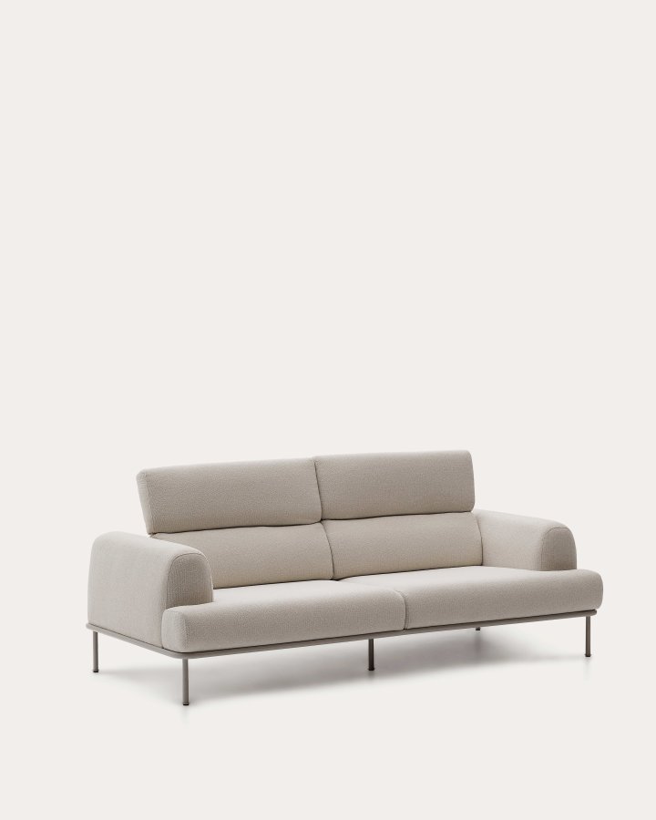 KAVE HOME Aurum 3-manns sofa, med nakkesttte - kremstoff og matt grtt metall (B: 234cm)