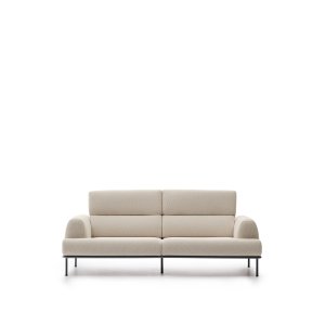 KAVE HOME Aurum 3-pers. sofa, m. tilbagelnet nakkesttte - ecru chenille og matgr metal (234cm)