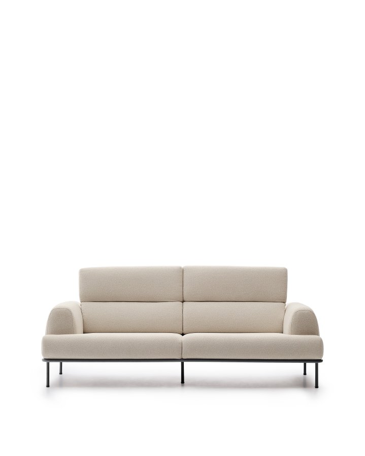 KAVE HOME Aurum 3-seters ecru sofa med justerbar nakkesttte og matt gr metallbase, 234 cm FSC Mi