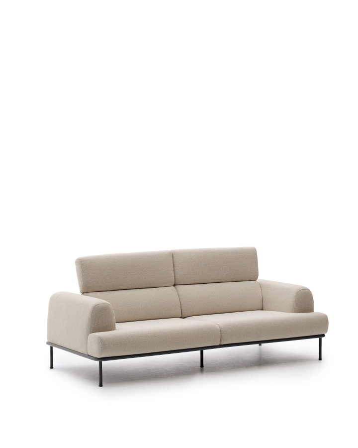 KAVE HOME Aurum 3-seters ecru sofa med justerbar nakkesttte og matt gr metallbase, 234 cm FSC Mi
