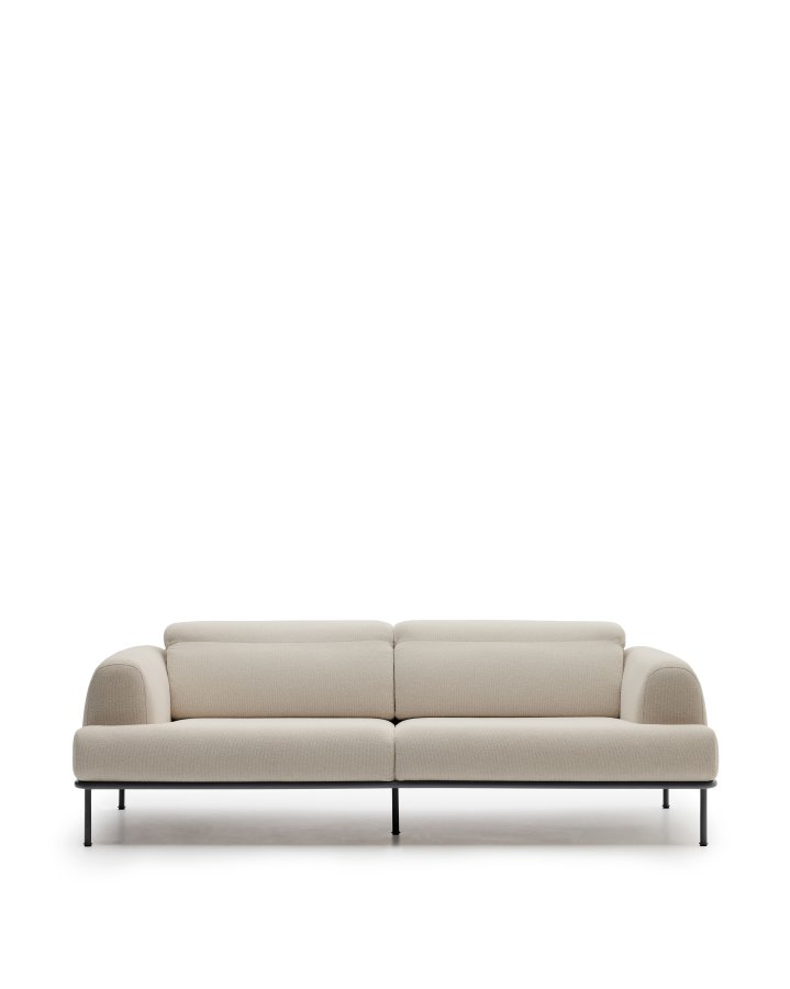 KAVE HOME Aurum 3-seters ecru sofa med justerbar nakkesttte og matt gr metallbase, 234 cm FSC Mi