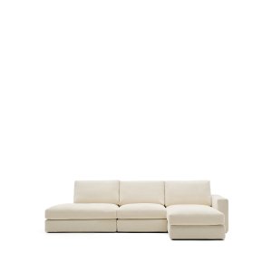 KAVE HOME Alea ecru chenille 5-sits modulsoffa med schslong hger och avtagbart verdrag 340c