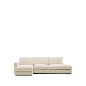KAVE HOME Alea ecru chenille 5-sits modulsoffa med vnster schslong och avtagbart verdrag 340 cm