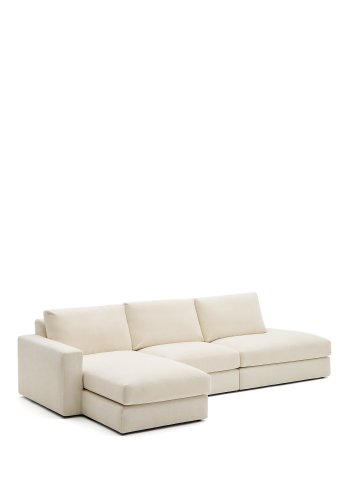 KAVE HOME Alea ecru chenille 5-seters modulsofa med venstre sjeselong og avtakbart trekk 340 cm