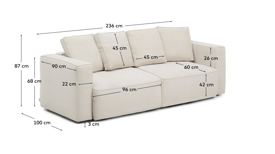 KAVE HOME Marela 3-pers. sovesofa - beige chenille (B:236cm)