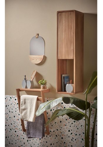 KAVE HOME Sunday hndklestativ - heltre teak, for vegg, m. 1 hylle