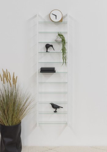 SPINDER DESIGN rektangulr kubisk bokhylle, m. 11 hyller - glass og hvitt stl (H:167cm x46cm x 13cm)