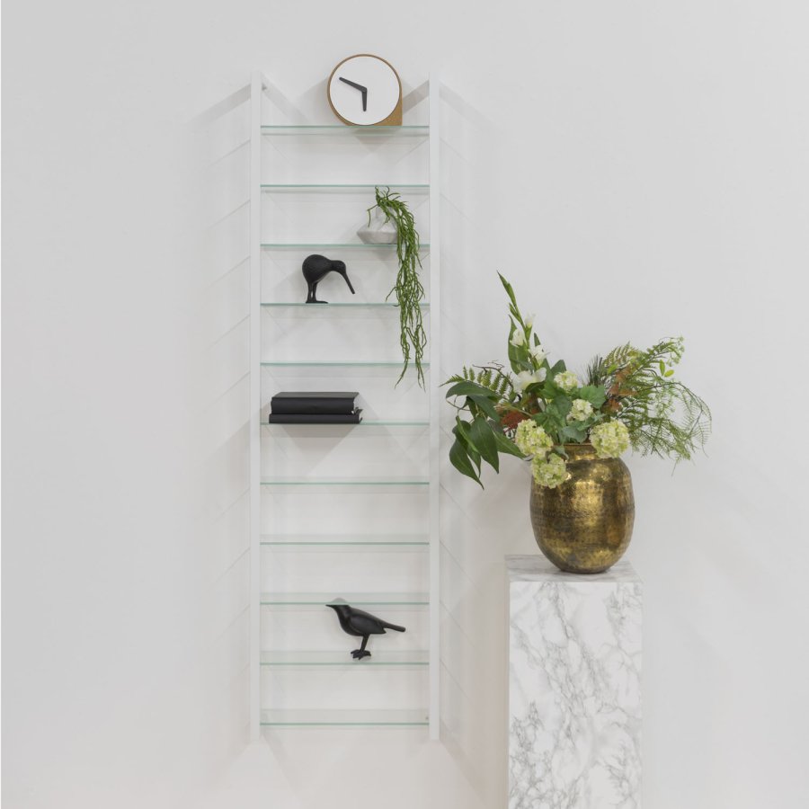 SPINDER DESIGN rektangulr kubisk bokhylle, m. 11 hyller - glass og hvitt stl (H:167cm x46cm x 13cm)