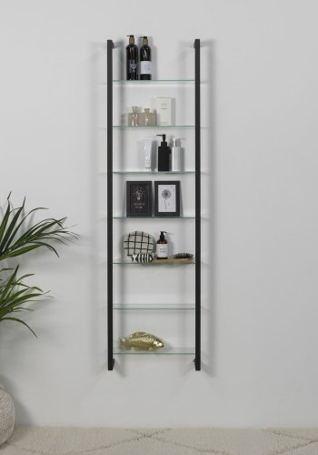SPINDER DESIGN rektangulr kubisk bokhylle, m. 7 hyller - glass og sort stl (H: 167cm x 46cm x 13cm)