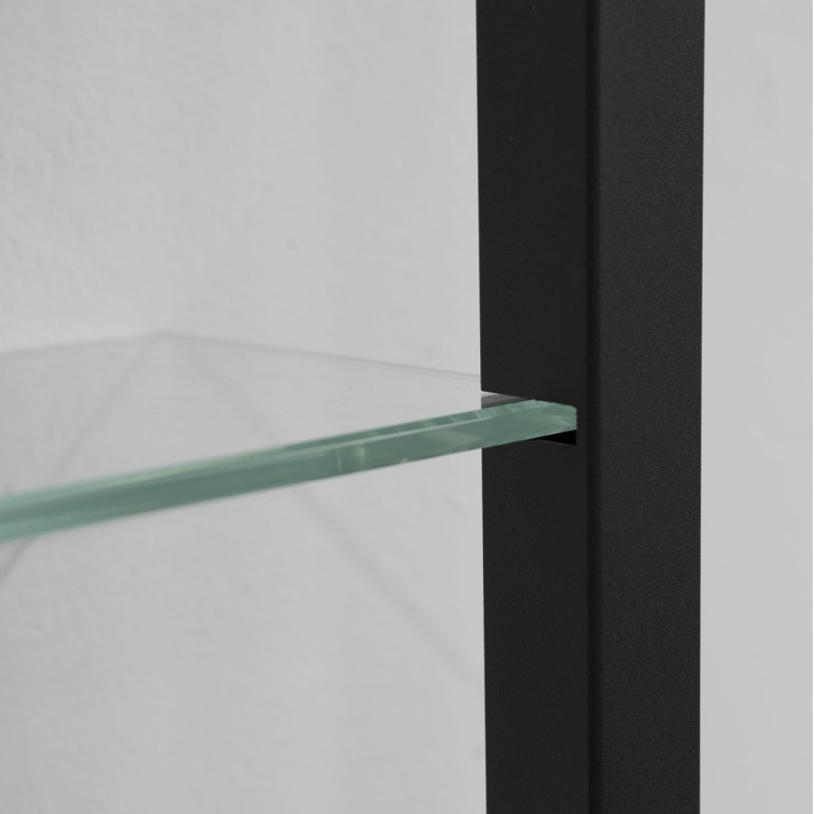 SPINDER DESIGN rektangulr kubisk bokhylle, m. 7 hyller - glass og sort stl (H: 167cm x 46cm x 13cm)