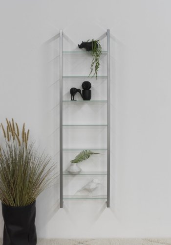 SPINDER DESIGN rektangulr Cubic reol, m. 7 hylder - glas og gr stl(H:167cm x46cm x 13cm)