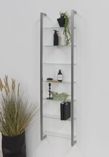 SPINDER DESIGN rektangulr Cubic reol, m. 7 hylder - glas og gr stl(H:167cm x46cm x 13cm)