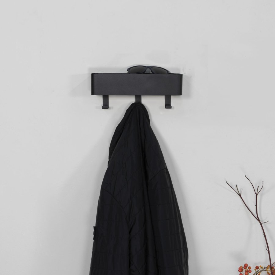 SPINDER DESIGN rektangulr Dax Play knaggrekke, m. 3 kroker - sort stl 