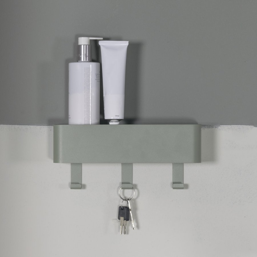 SPINDER DESIGN Dax Play knaggrekke, m. 3 knagger, m. hylle - stvete grnt stl (27x12)