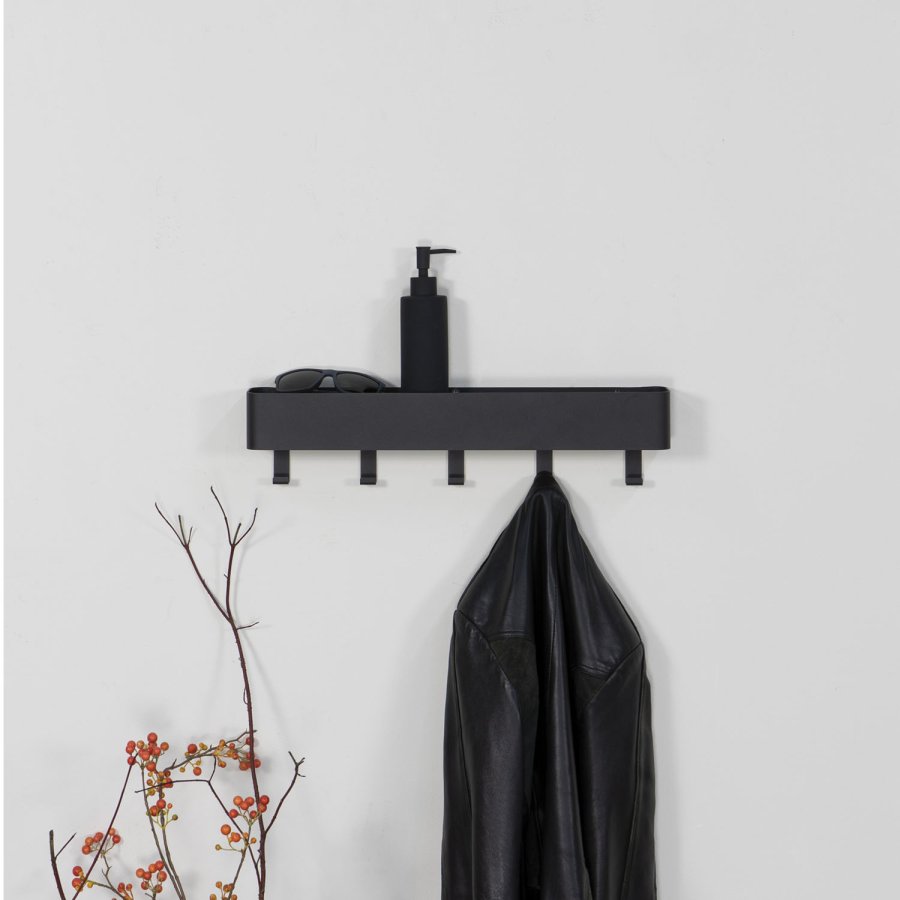 SPINDER DESIGN rektangulr Dax Play knaggrekke, m. 5 kroker - sort stl