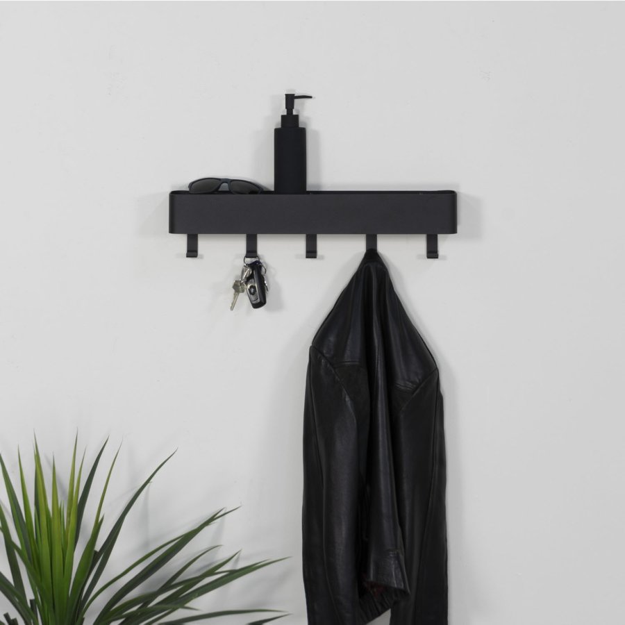 SPINDER DESIGN rektangulr Dax Play knaggrekke, m. 5 kroker - sort stl