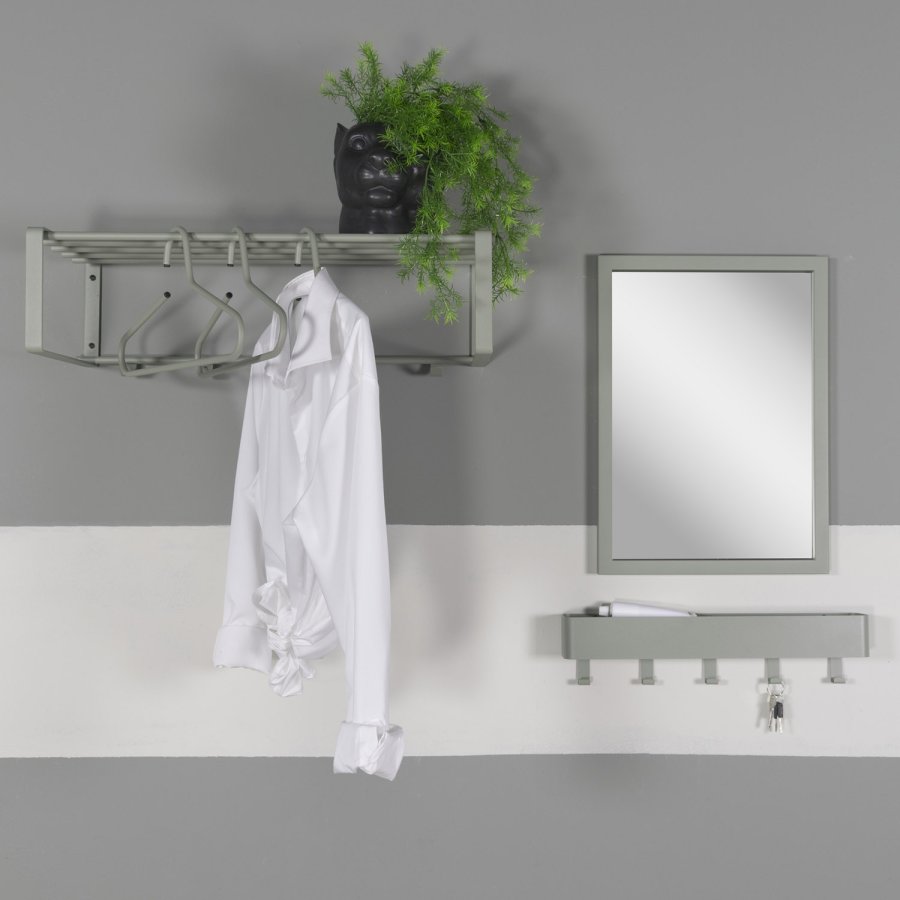 SPINDER DESIGN Dax Play knaggrekke, m. 5 knagger, m. hylle - stvete grnt stl (52x12)