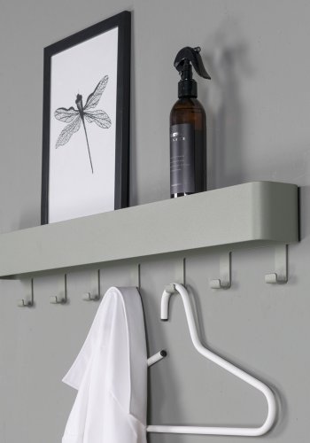 SPINDER DESIGN Dax Play knaggrekke, m. 7 kroker, m. hylle - stvete grnt stl (72x12)