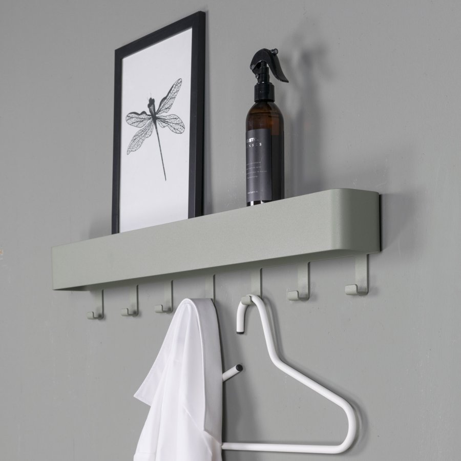 SPINDER DESIGN Dax Play knaggrekke, m. 7 kroker, m. hylle - stvete grnt stl (72x12)