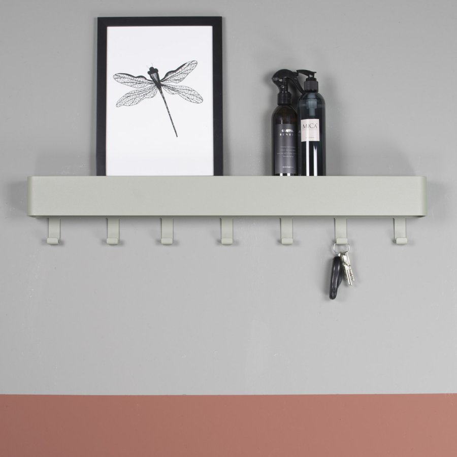 SPINDER DESIGN Dax Play knaggrekke, m. 7 kroker, m. hylle - stvete grnt stl (72x12)