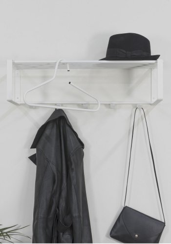 SPINDER DESIGN rektangulr Rex hattehylle, m. 5 knagger - hvitt stl