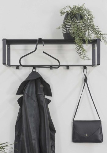 SPINDER DESIGN rektangulr Rex hattehylle, m. 5 knagger - sort stl