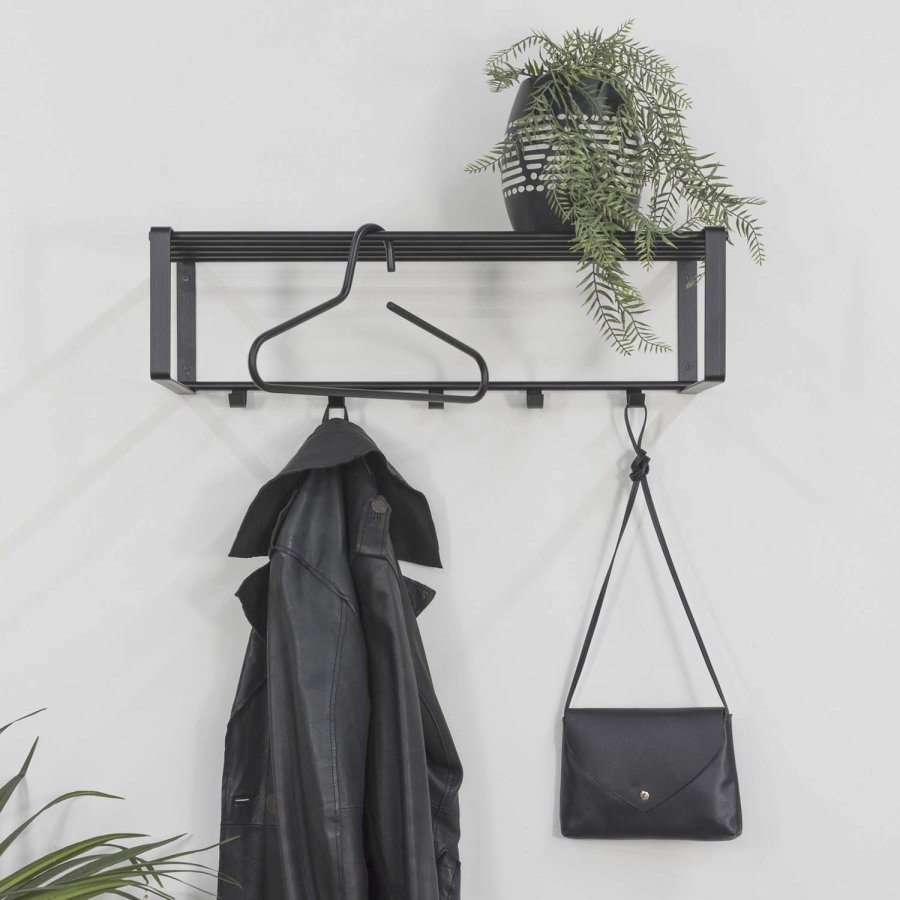 SPINDER DESIGN rektangulr Rex hattehylle, m. 5 knagger - sort stl