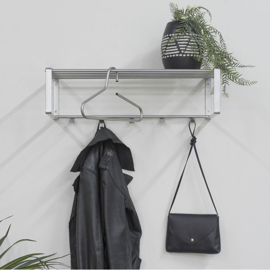 SPINDER DESIGN rektangulr Rex hattehylle, m. 5 knagger - grtt stl