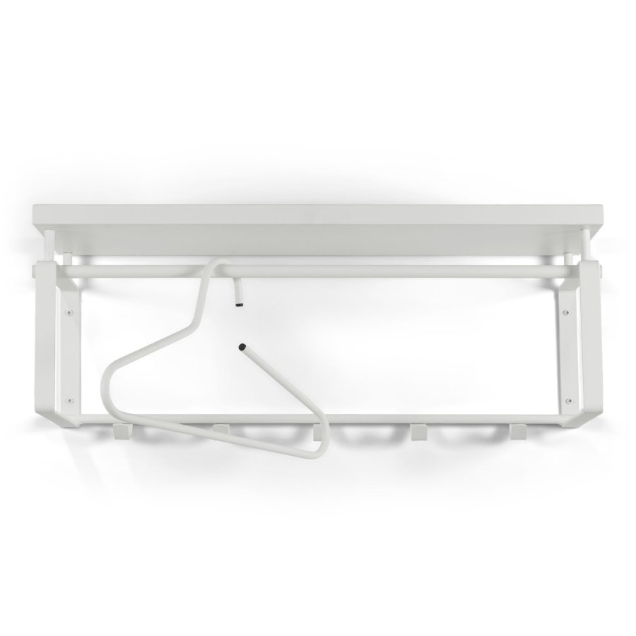 SPINDER DESIGN rektangulr Rex hattehylle, m. 5 knagger og hengerstang - hvit melamin og stl