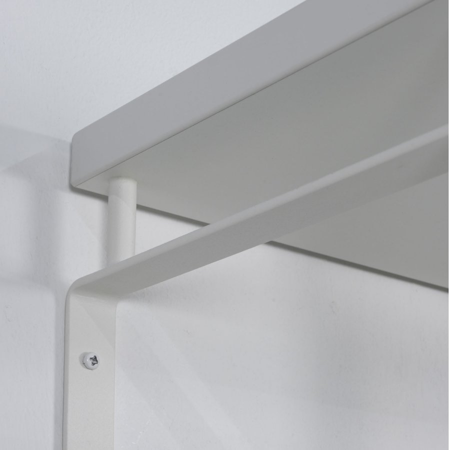 SPINDER DESIGN rektangulr Rex hattehylle, m. 5 knagger og hengerstang - hvit melamin og stl