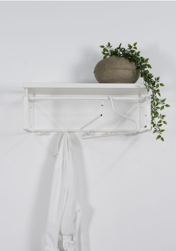 SPINDER DESIGN rektangulr Rex hattehylle, m. 5 knagger og hengerstang - hvit melamin og stl