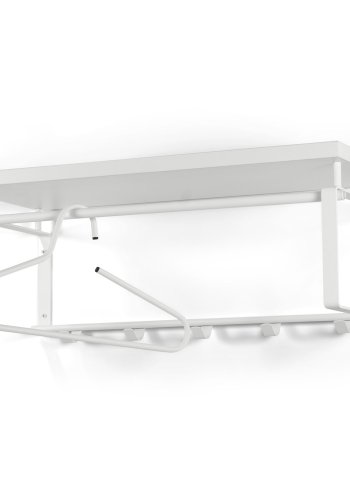 SPINDER DESIGN rektangulr Rex hattehylle, m. 5 knagger og hengerstang - hvit melamin og stl