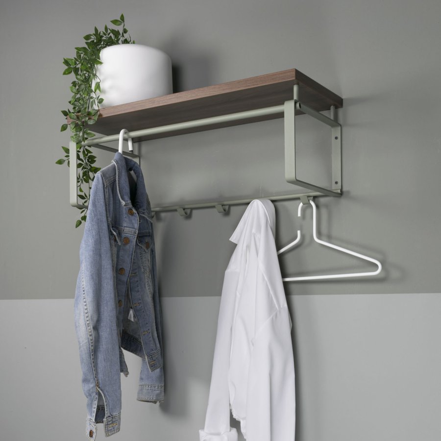 SPINDER DESIGN Rex hattehylde, m. 1 trhylde og 5 kroge - stvgrnt stl (70x28)