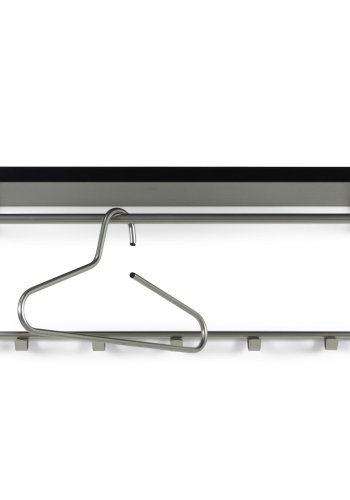 SPINDER DESIGN rektangulr Rex hattehylle, m. 5 knagger og hengerstang - gr melamin og stl