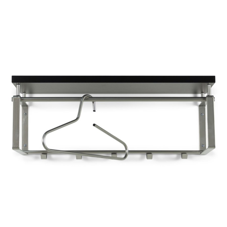 SPINDER DESIGN rektangulr Rex hattehylle, m. 5 knagger og hengerstang - gr melamin og stl