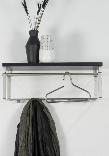 SPINDER DESIGN rektangulr Rex hattehylle, m. 5 knagger og hengerstang - gr melamin og stl