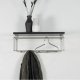SPINDER DESIGN rektangulr Rex hattehylle, m. 5 knagger og hengerstang - gr melamin og stl
