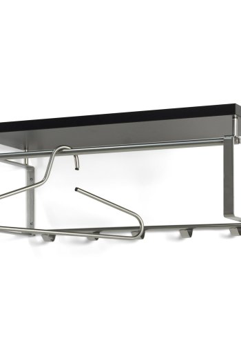 SPINDER DESIGN rektangulr Rex hattehylle, m. 5 knagger og hengerstang - gr melamin og stl