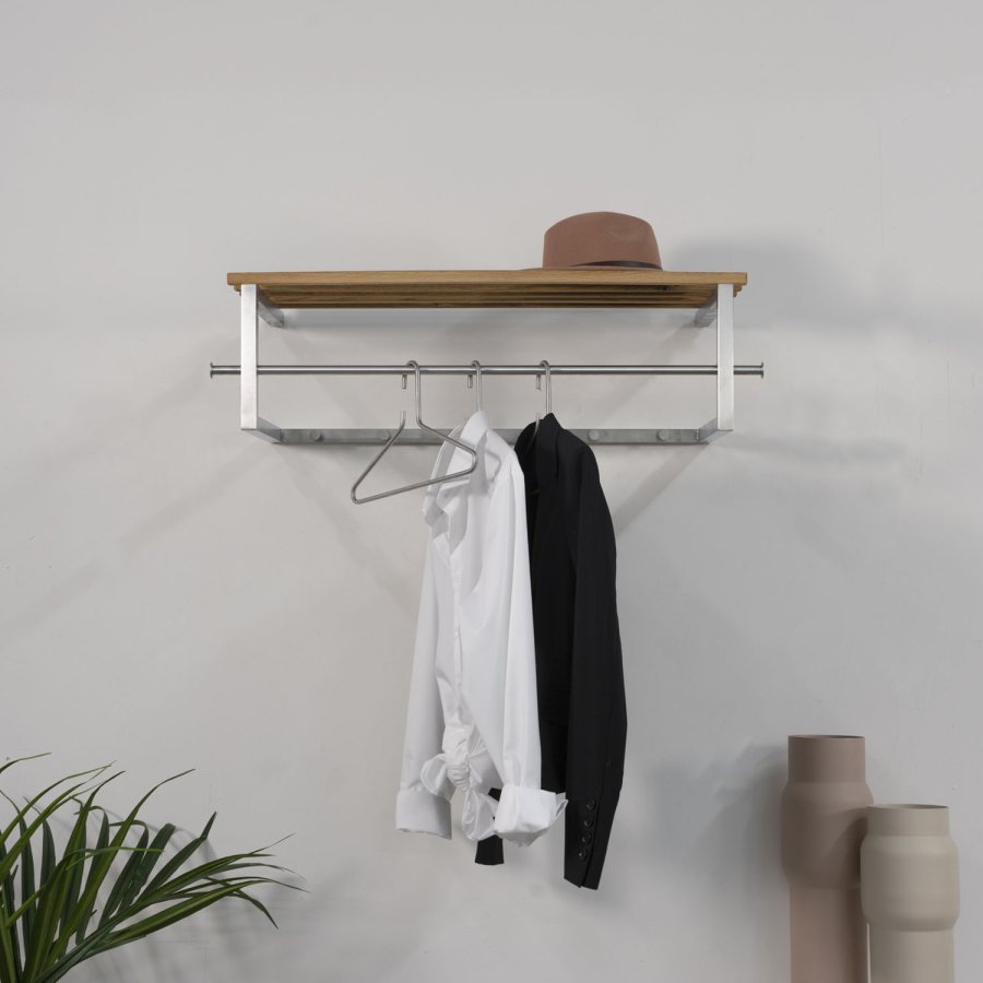 SPINDER DESIGN rektangulr Rezzo hattehylde, m. 5 knager og bjlestang - stl