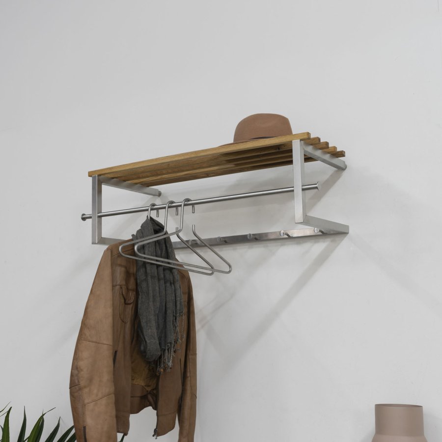 SPINDER DESIGN rektangulr Rezzo hattehylde, m. 5 knager og bjlestang - stl