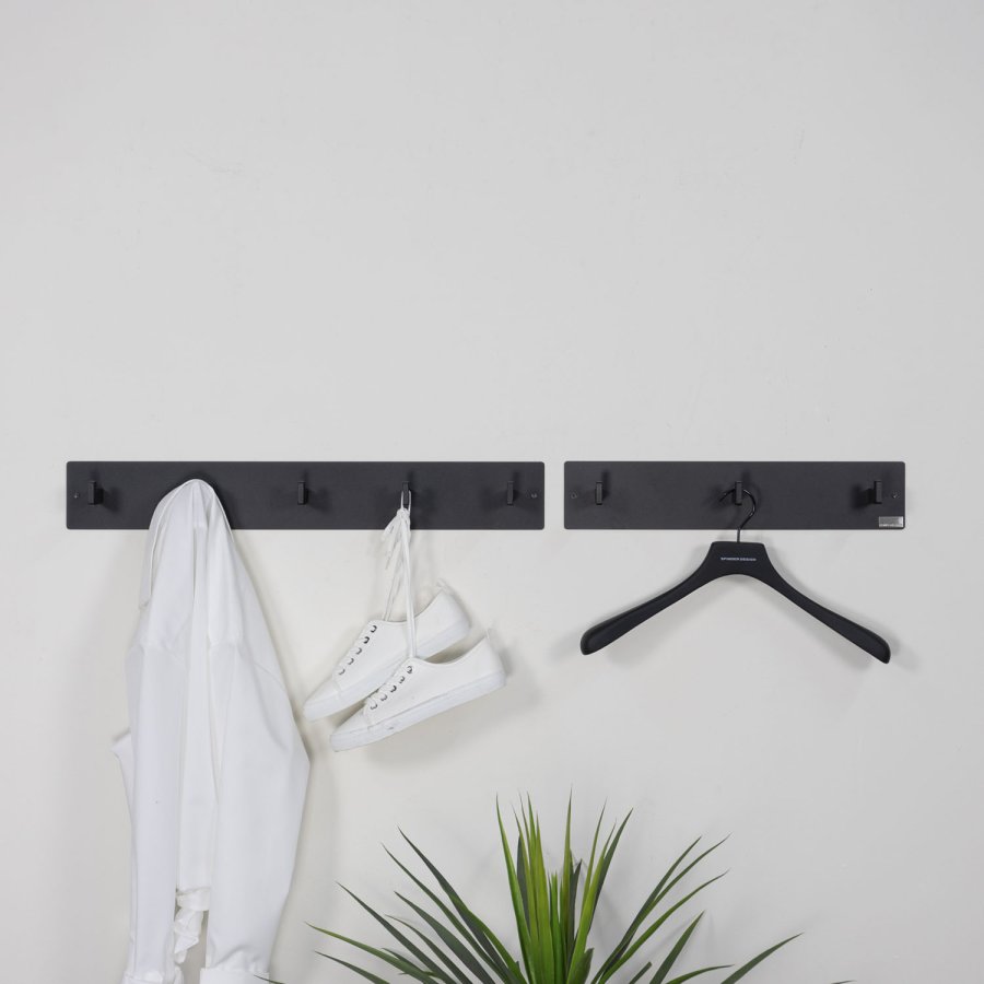 SPINDER DESIGN rektangulr Leatherman knaggrekke, m. 5 kroker - sort stl