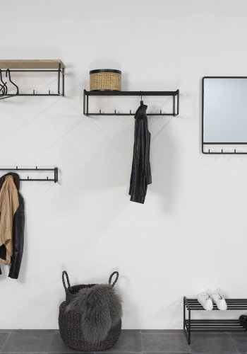 SPINDER DESIGN rektangulr Clint knaggrekke, med hylle, hengestang og 5 kroker - svart stl